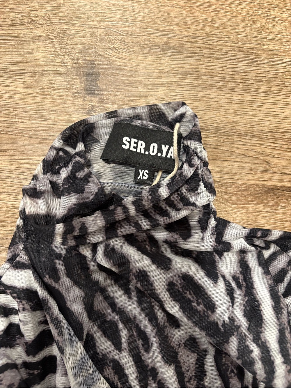 SER.O.YA Aelia Mesh Dress Grey Ocelot Mesh Cutout Ruched Mini XS $348 - Picture 4 of 5